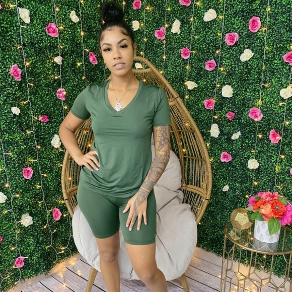 Olive Green Women’s New Biker Short Set - Picture 2 of 4